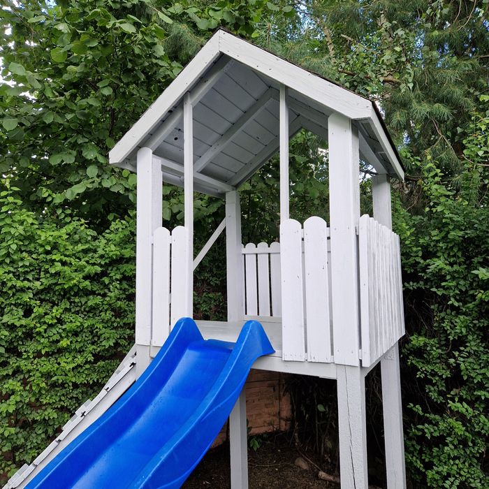 Domek drewniany plac zabaw ślizg 280cm