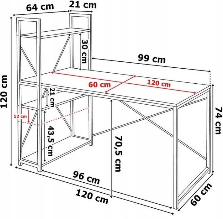 Biurko Komputerowe z Regałem Półkami Loft Płyta Laminowana Jasny Dąb 120cm