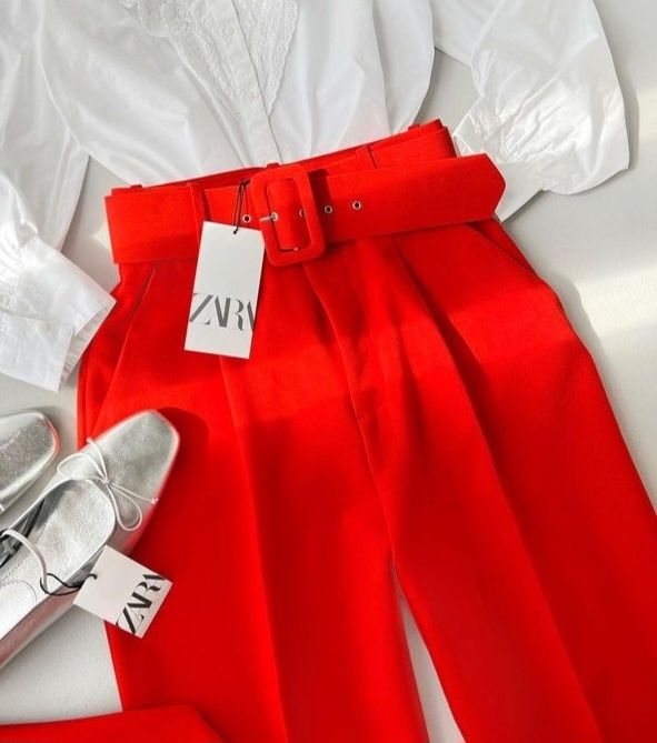 Червонi класичні штани Zara з височезною посадкою XS