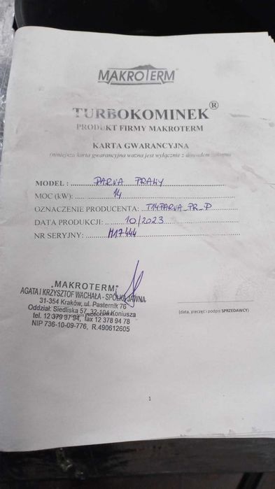 Kominek z płaszczem wodnym MAKROTERM 14 kW PARVA NOWY!!!