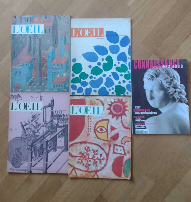 Lote 5 Revistas Arte Francesa L'OEIL e Connaissance des Arts 1959-1980s Vintage
