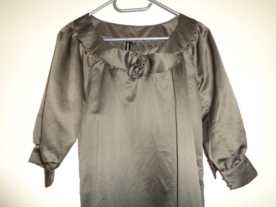 PRONTO MODA by ELLOS modna długa bluzka tunika brąz khaki oliwkowa róża