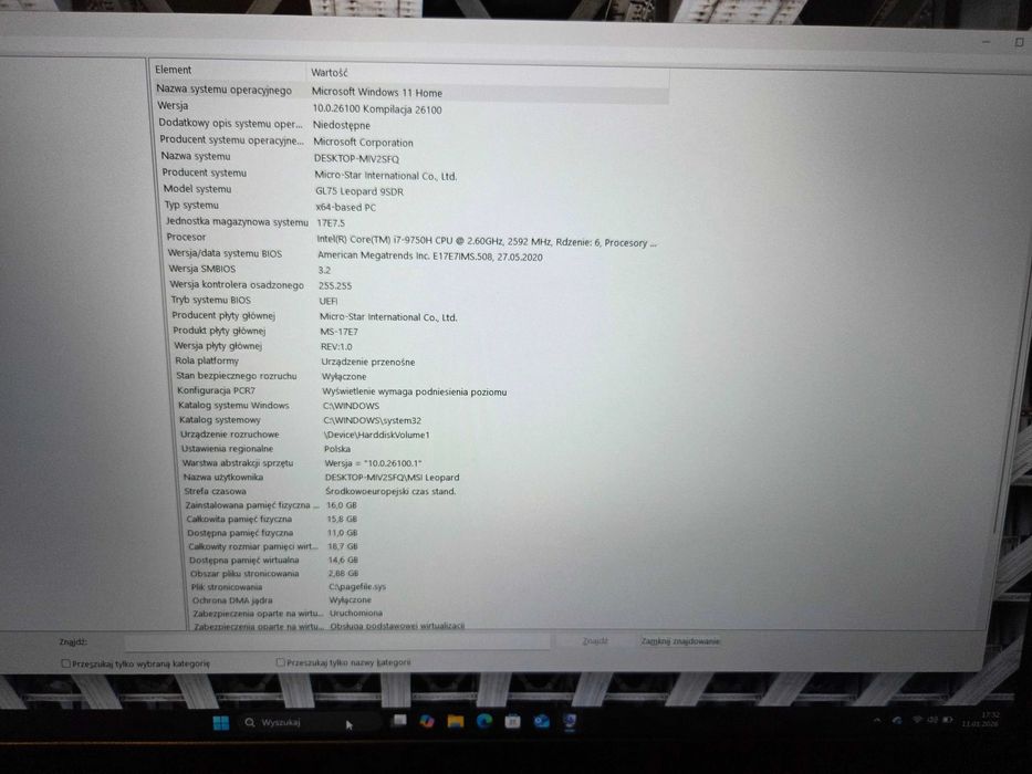 Laptop Gamingowy MSI GL75 i7-9750H/8GB/1 TB GTX1660Ti 144Hz