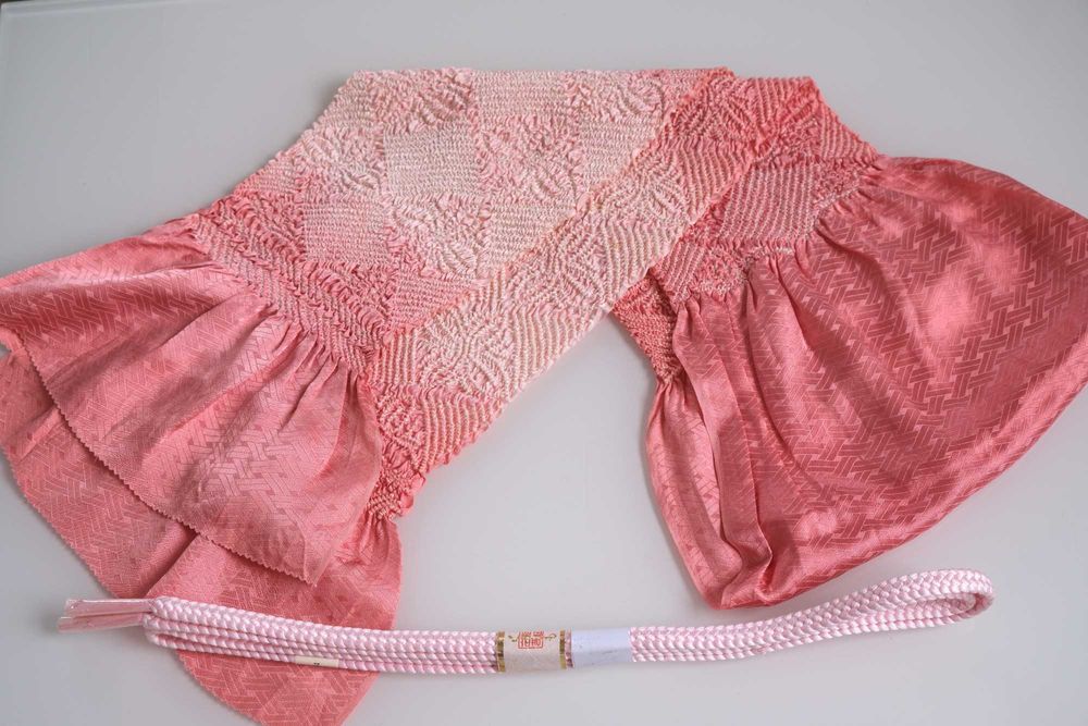 Zestaw japońskie różowe obiage szarfa i pasek obijime do kimono jedwab