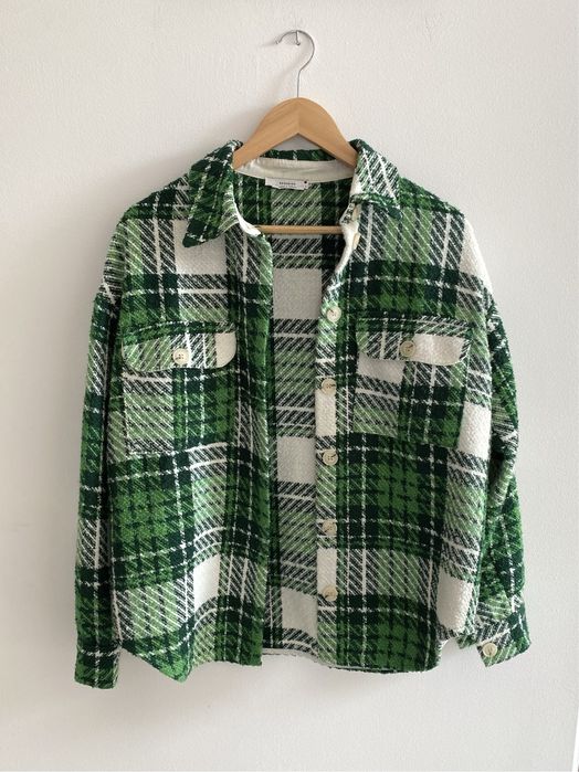 Zielono biała koszula w kratę