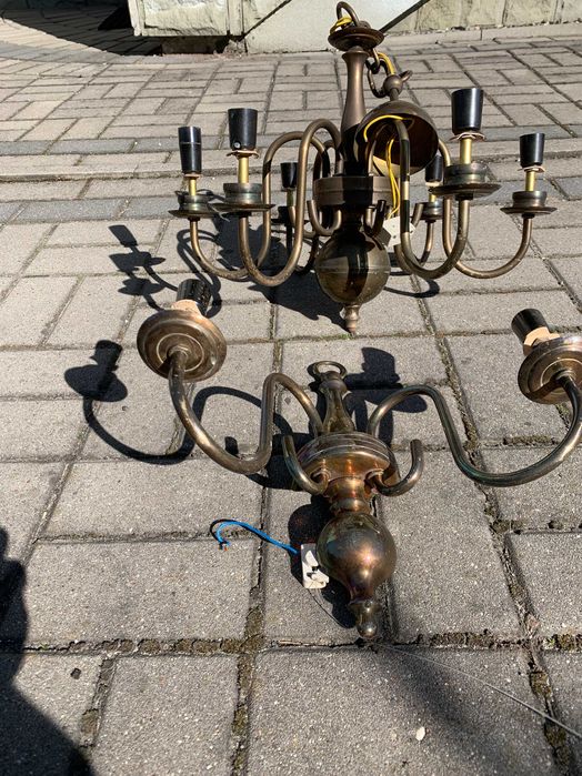 żyrandol lampa mosiężna i kinkiet