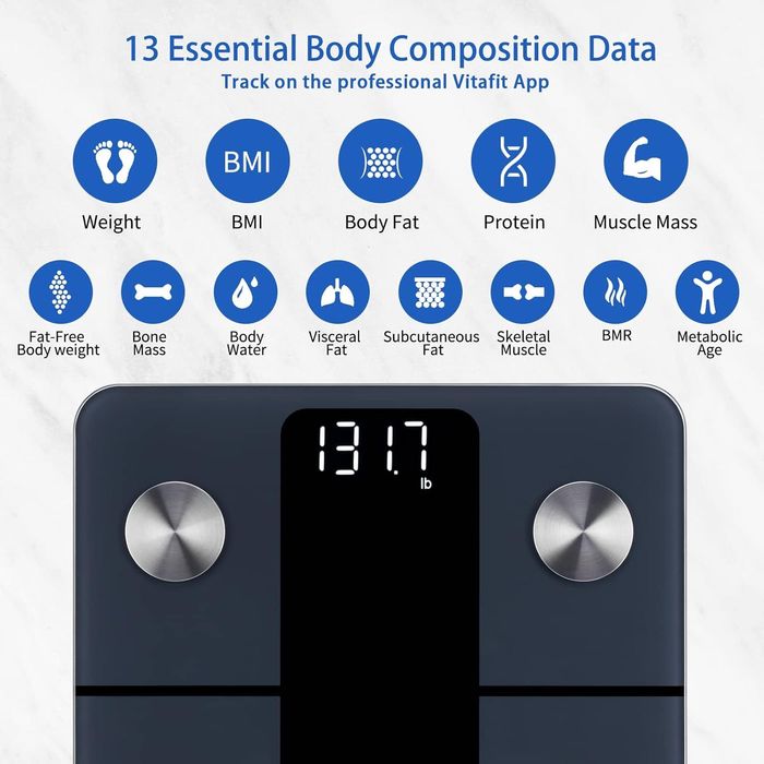Vitafit Cyfrowa Waga Tłuszczu, Inteligentna Aplikacja, 180 kg, Czarna