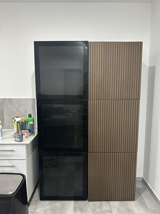 Armário Vertical Duplo  (Vidro + Ripado)