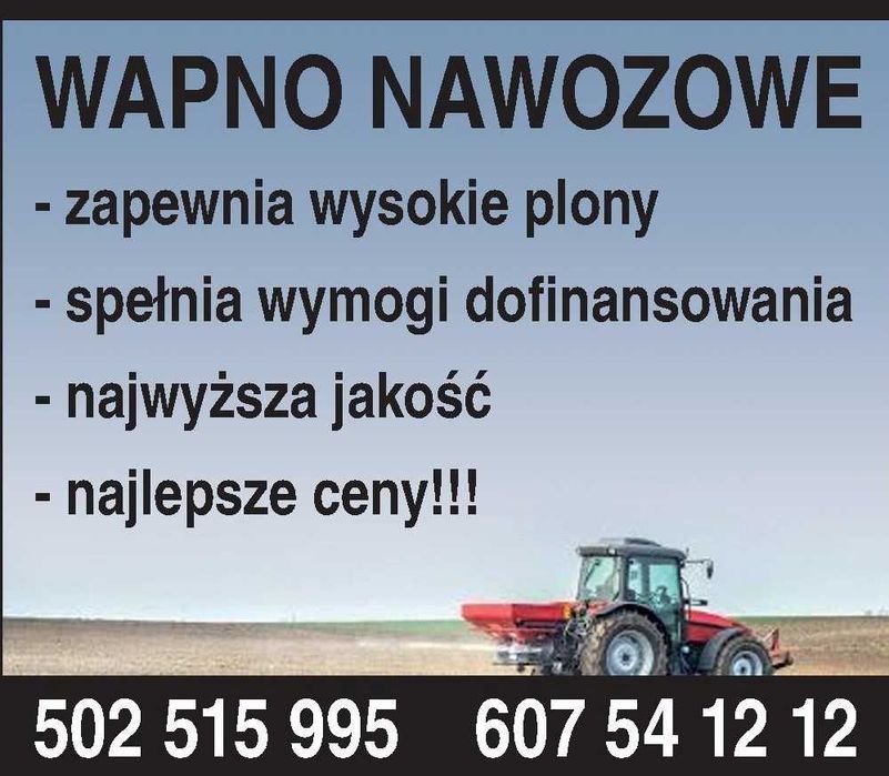 Wapno Nawozowe Węglanowe Magnezowe Tlenkowe Kreda -DOTACJE POLSKA*