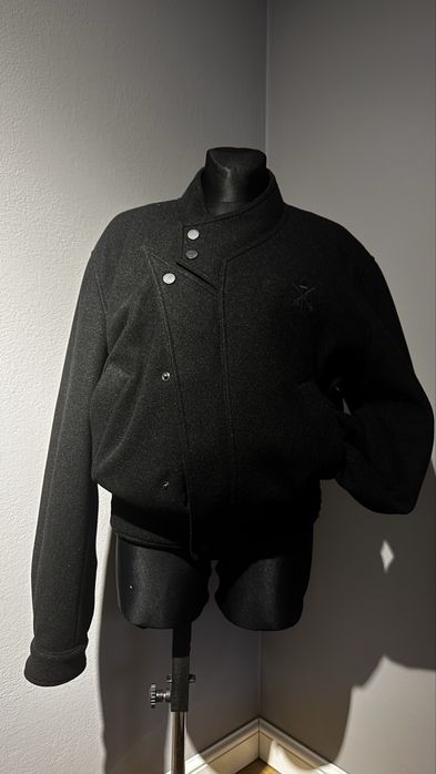 Plaszcz wełniany włoski ze skórzanymi fredzlami inspired balmain