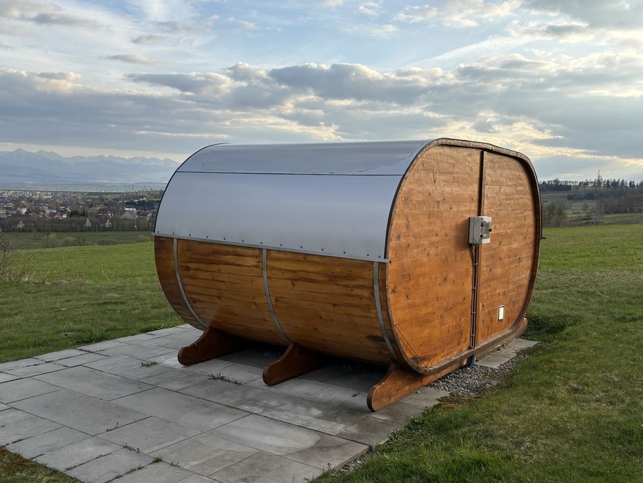 Sauna PANORAMA 6-8 osobowa piec elektryczny harvia , przedsionek LIFE POLSKA