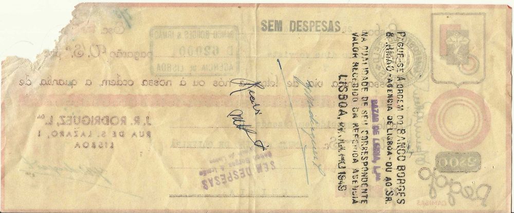Documento fiscal antigo 1949 - LETRA PARTICULAR