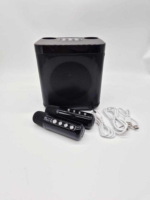 Karaoke przenośny głośnik dwa bezprzewodowe mikrofony