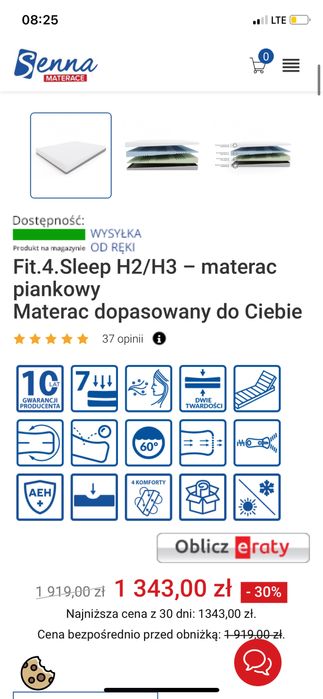 Materac piankowy 160x200 H2/H3