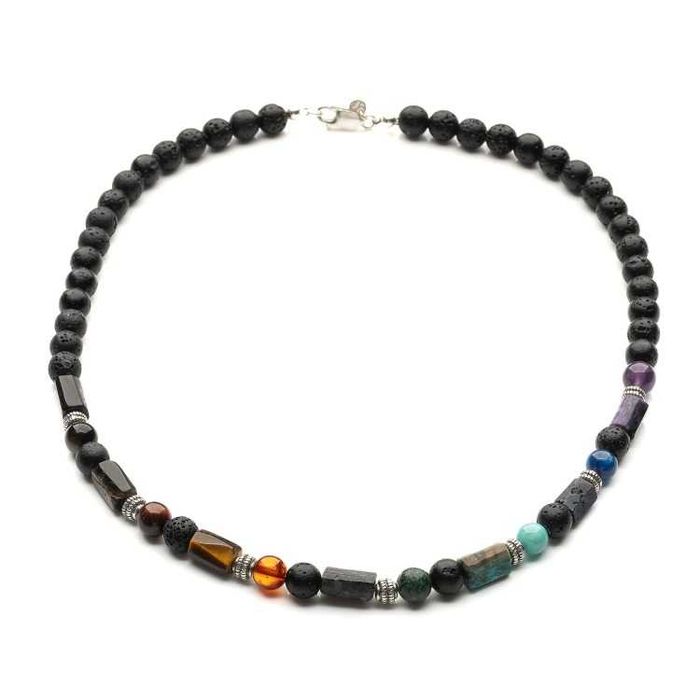 Męski naszyjnik czakry - 14 kamieni szlachetnych, lawa