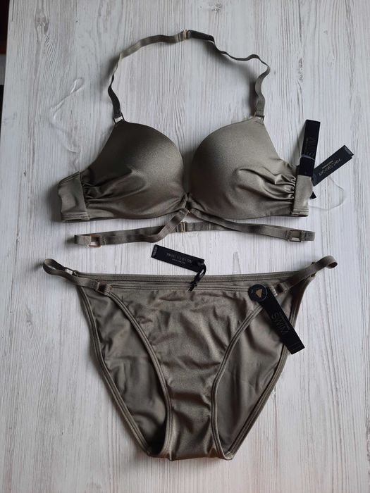 Черный купальник Victoria's secret бомбшелл двойной пуш-ап bombshell S M с пушапом бандо 75С 75В 80А со стразами 85F 80F стринги розовый хаки портупея