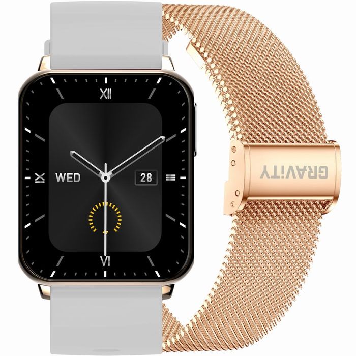 smartwatch gravity różowe złoto szary 2 paski gt17-4