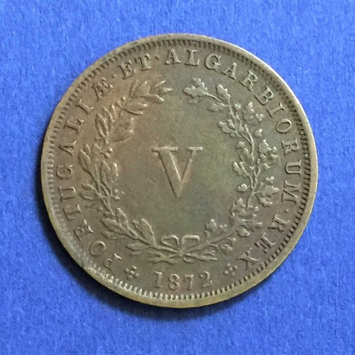 moeda V (5) Réis 1872 - D. Luiz I -cunhada para ANGOLA