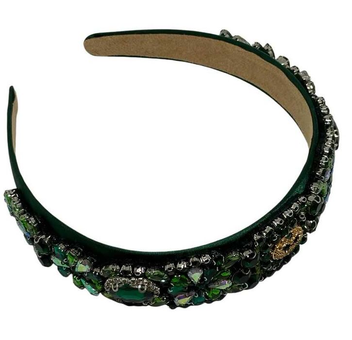 Piękna Opaska do włosów szmaragdowa elegancka koraliki+GRATIS kod 2214