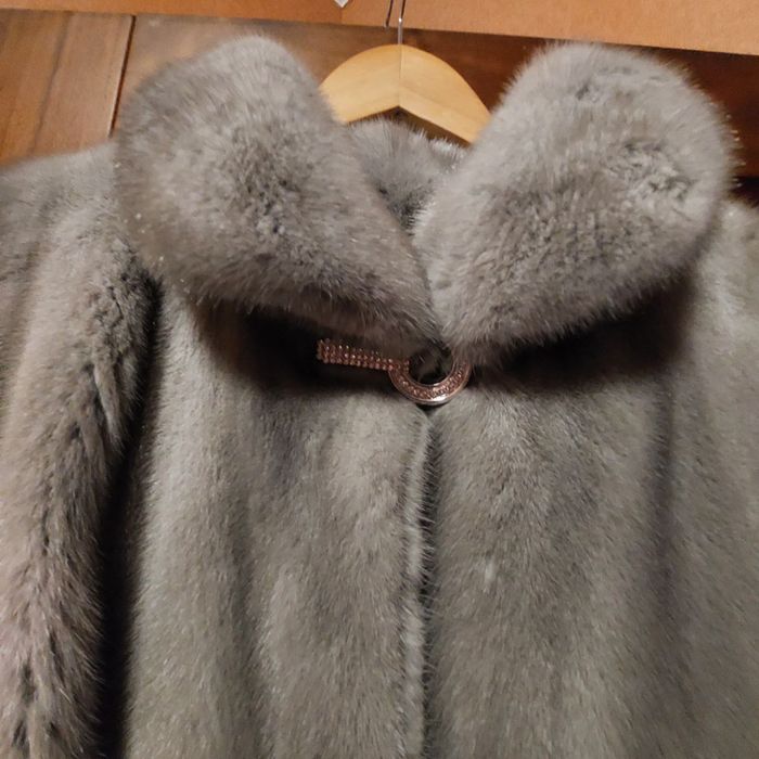 Шуба норкова Kopenhagen Fur, натуральна норка, колір графіт/сапфір