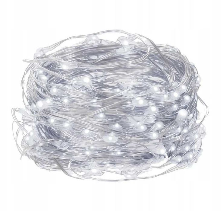 Lampki drucik druciki 100 led na baterie biały zimny 3x aa