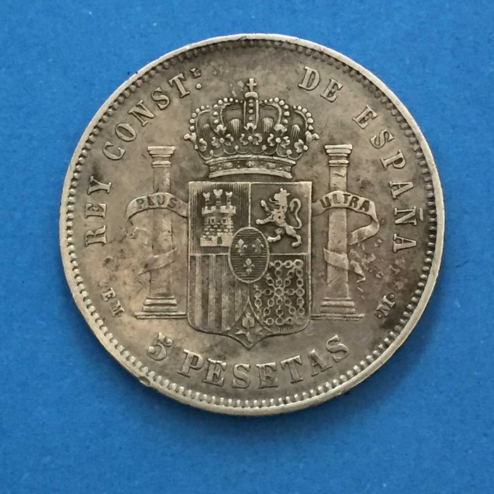 Espanha 5 pesetas 1878 (78) EM-M ALFONSO XII, prata