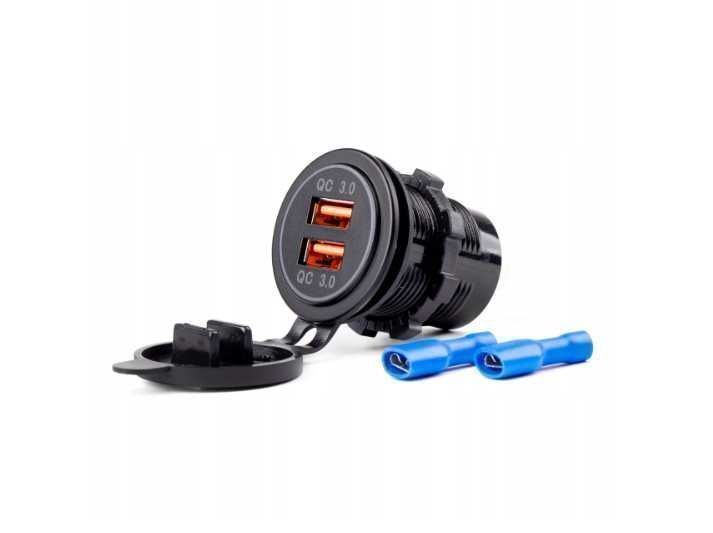 Wodoodporna szybka ładowarka samochodowa 2xUSB 12/24V QC