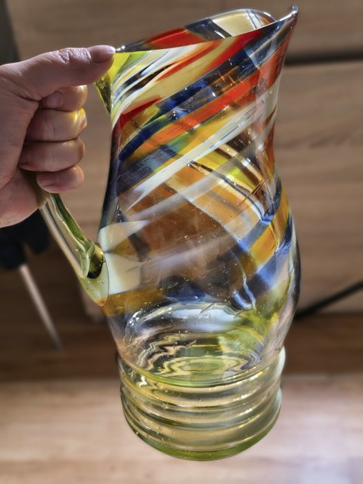 Dzbanek grube kolorowe szkło PRL