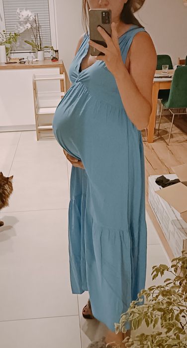 Sukienka ciazowa maxi niebieska Reserved M 100% wiskoza dluga