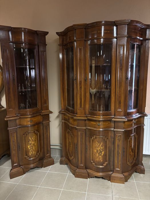 Włoski Zestaw 2 Witryny prosta + narożna Gięte Szyby Meble Stylowe