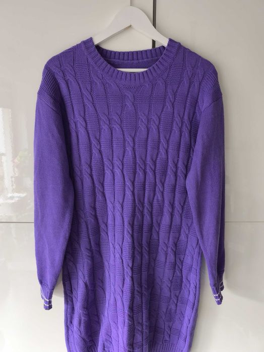 Fioletowy dłuższy sweter sukienka swetrowa rozmiar L