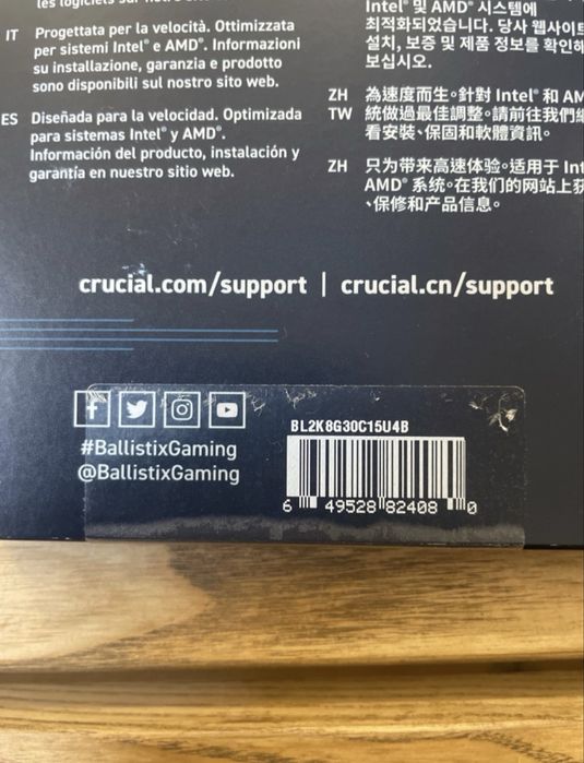 Crucial Ballistix DDR4-3000 16GB (2x8GB) ігрова оперативна пам'ять