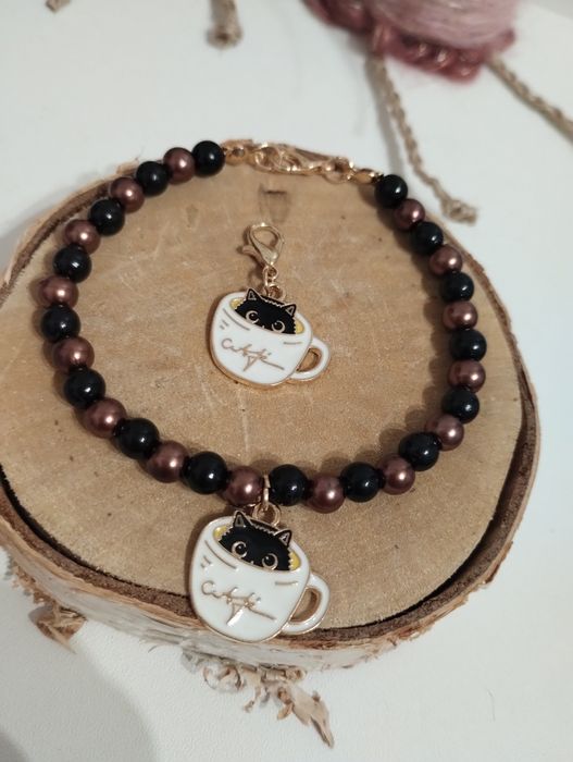Bransoletka handmade i zawieszka breloczek kot