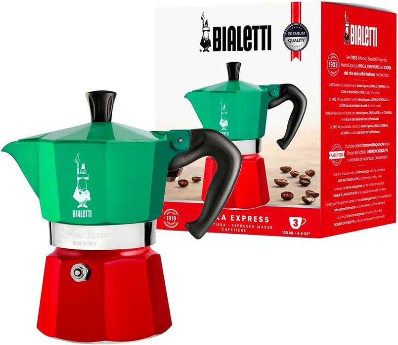 Kawiarka Bialetti Moka Express na 3 filiżanki 150 ml czerwono-zielona