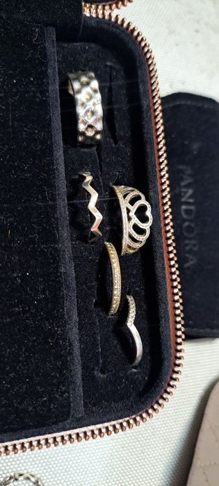 Pandora pratas lote pulseiras aneis e fio.