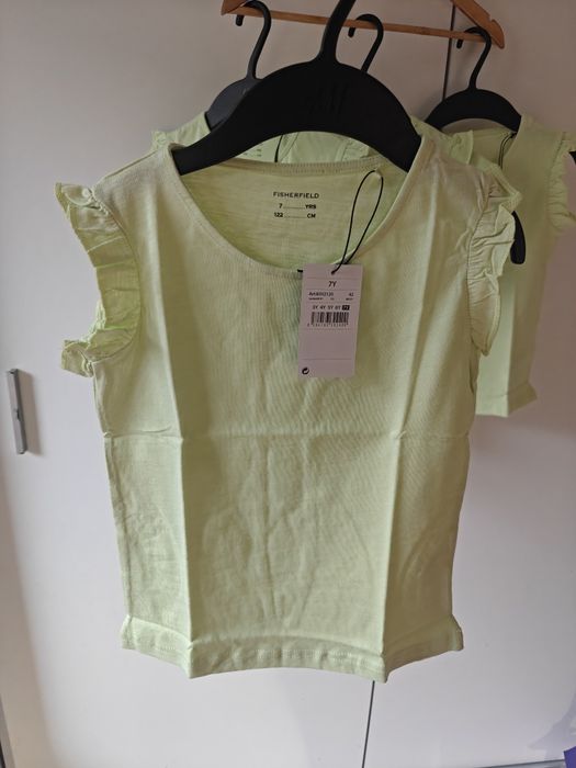 Koszulki rozm 122 dla bliźniaczek pistacjowe z krótkim rękawem t-shirt