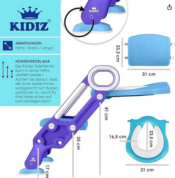 KIDIZ Dziecięca deska sedesowa trener toaletowy ze schodami  uchwytami