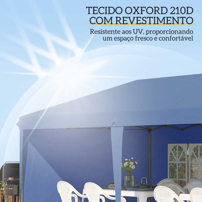 Tenda dobrável 6x3 m azul com 4 laterais e 2 janelas