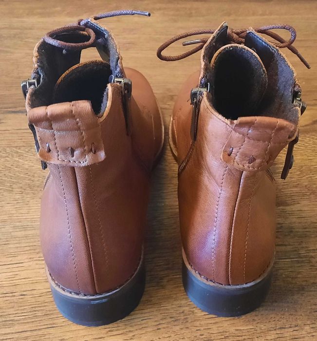 LASOCKI botki brązowe karmelowe na zamek skórzane obcas 3cm NOWE r. 41