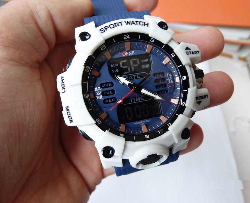 Zegarek męski OFNS sportowy analogowo cyfrowy elektroniczny LED WR50