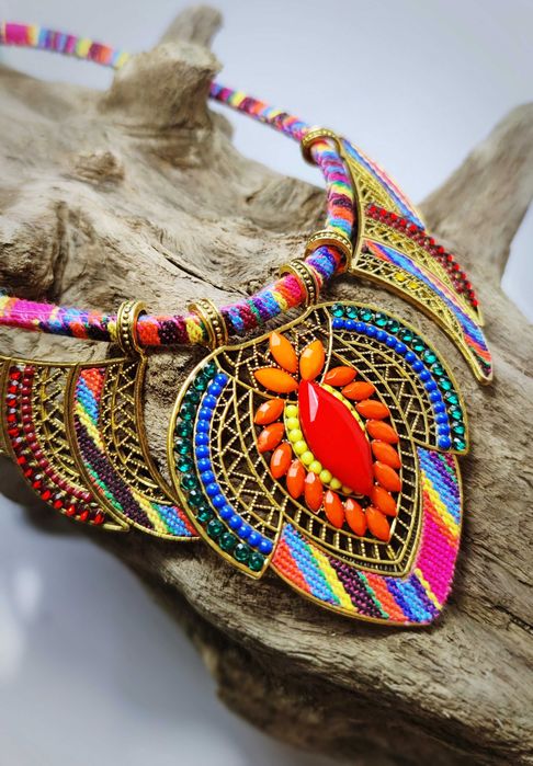 Duży naszyjnik Boho, etno kolor