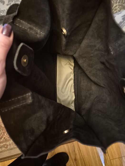 Torba włoska skóra  zamsz ciemna czekolada