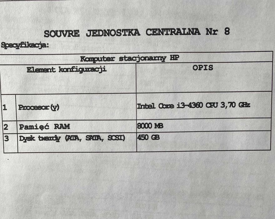 Syndyk sprzeda komputer stacjonarny