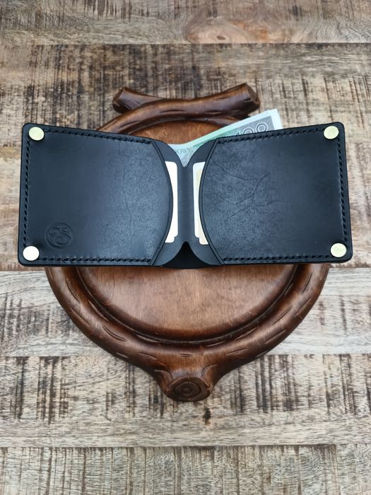 Portfel męski ręcznie szyty wykonany skóra garbowana roślinnie