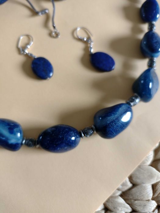 Komplet granat korale agat + kolczyki lapis lazuli
