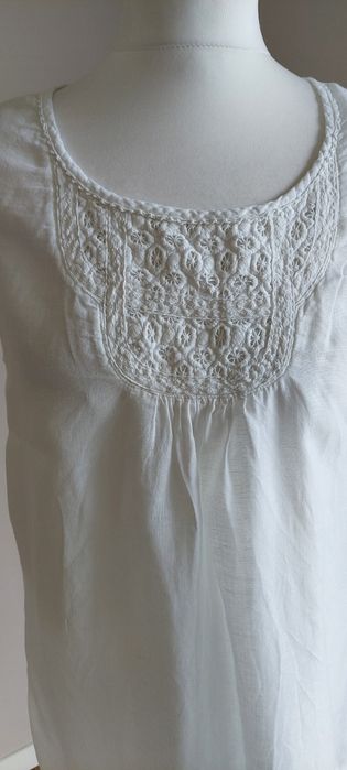 F&F r.42 biała prosta sukienka na lato, LEN+bawełna