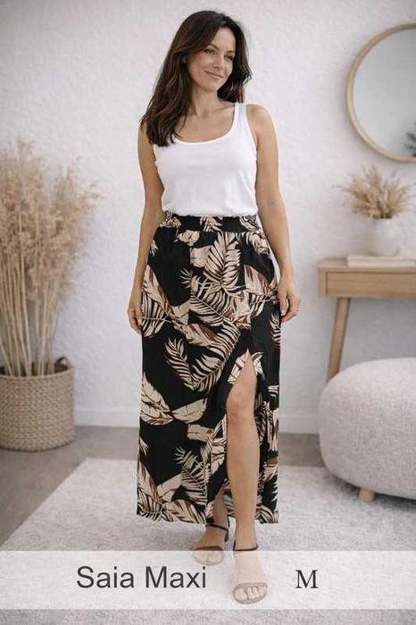 Saia Maxi com uma estampa tropical de folhas de palmeira M