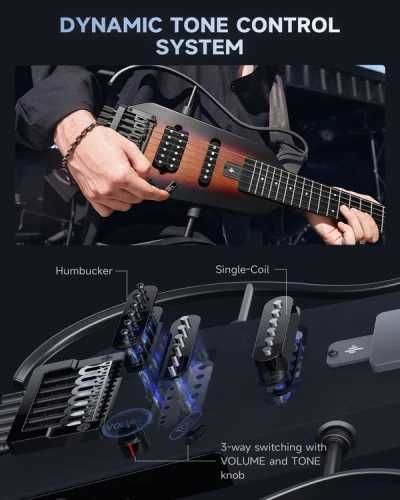 DONNER HUSH-X SUNBURST turystyczna gitara elektryczna z pokrowcem