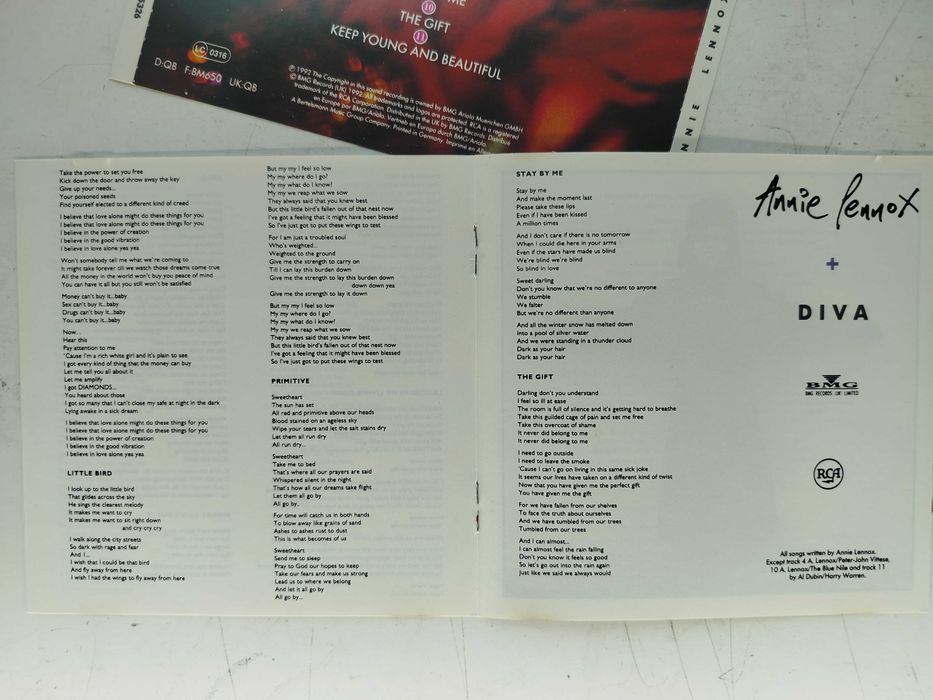 Okładka CD Annie Lennox Diva poligrafia OP+OT bez płyty !!!