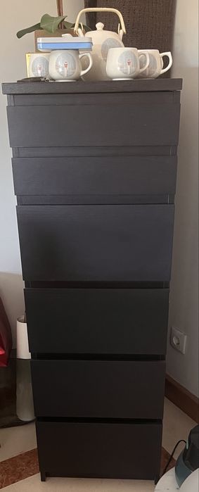 Cómoda IKEA MALM 6 gavetas + espelho, preta/castanho escuro